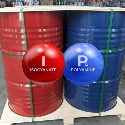 Industrial-strength polyurea spray with isocyanate + polyamine