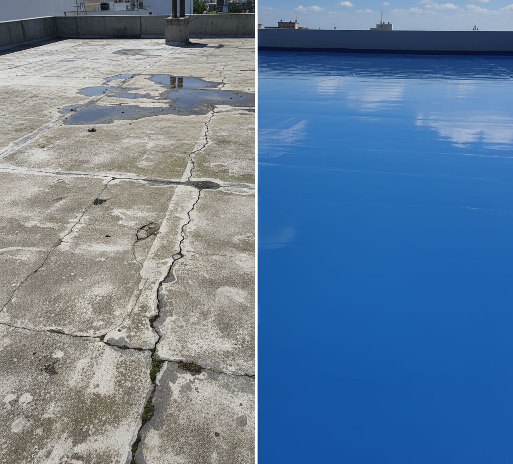 Before and after results of waterproof chemicals for roof
