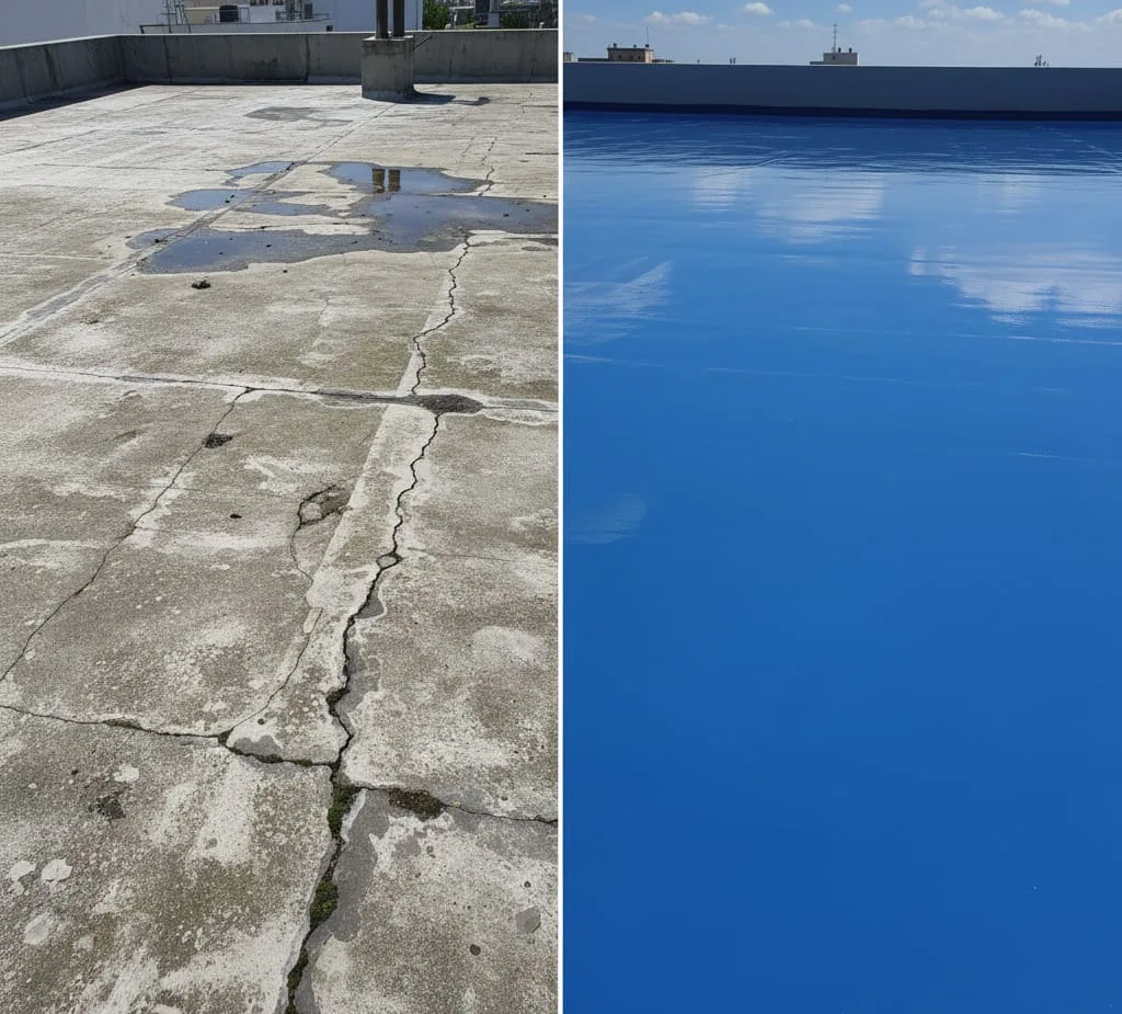 Before and after results of waterproof chemicals for roof