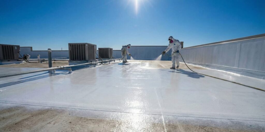 Application of Polyurethane (PU)  waterproofing coating to stop roof leakage permanently.