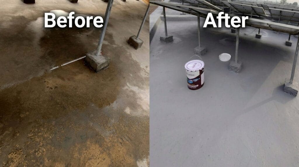 Before and after roof waterproofing using polyurethane coating in Pakistan