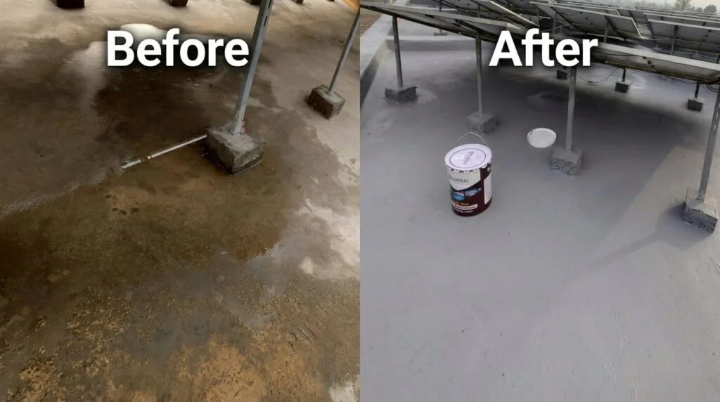 Before and after roof waterproofing using polyurethane coating in Pakistan