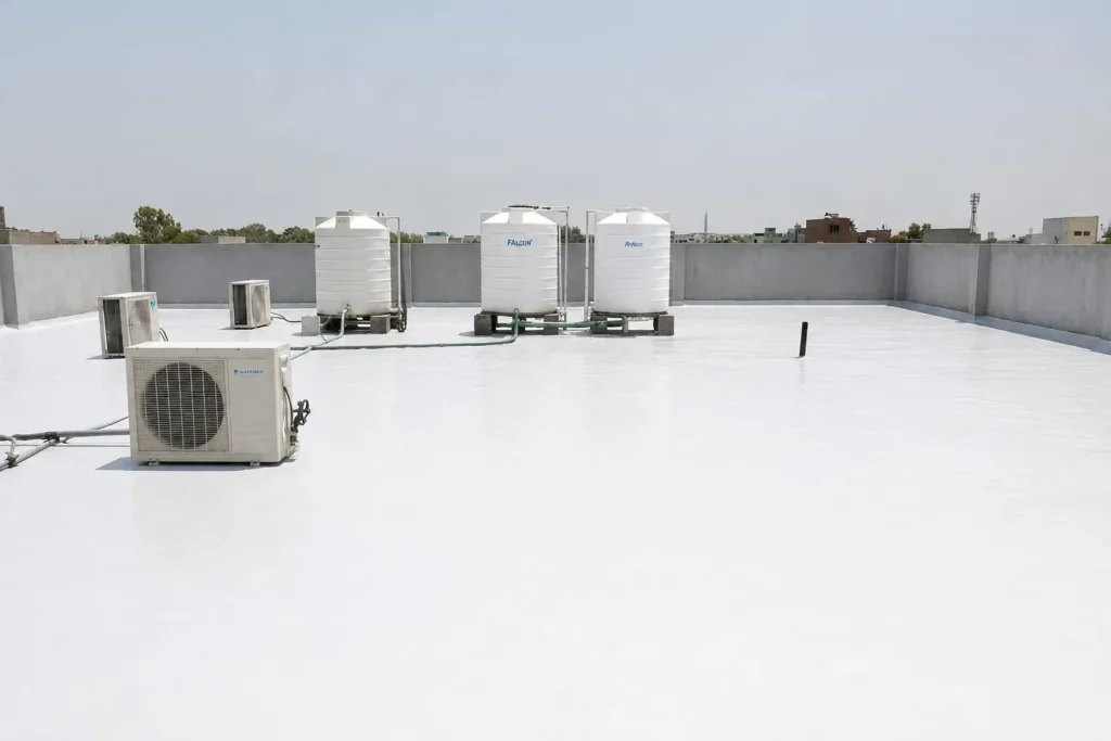 RCC roof protected with seamless polyurethane waterproof coating