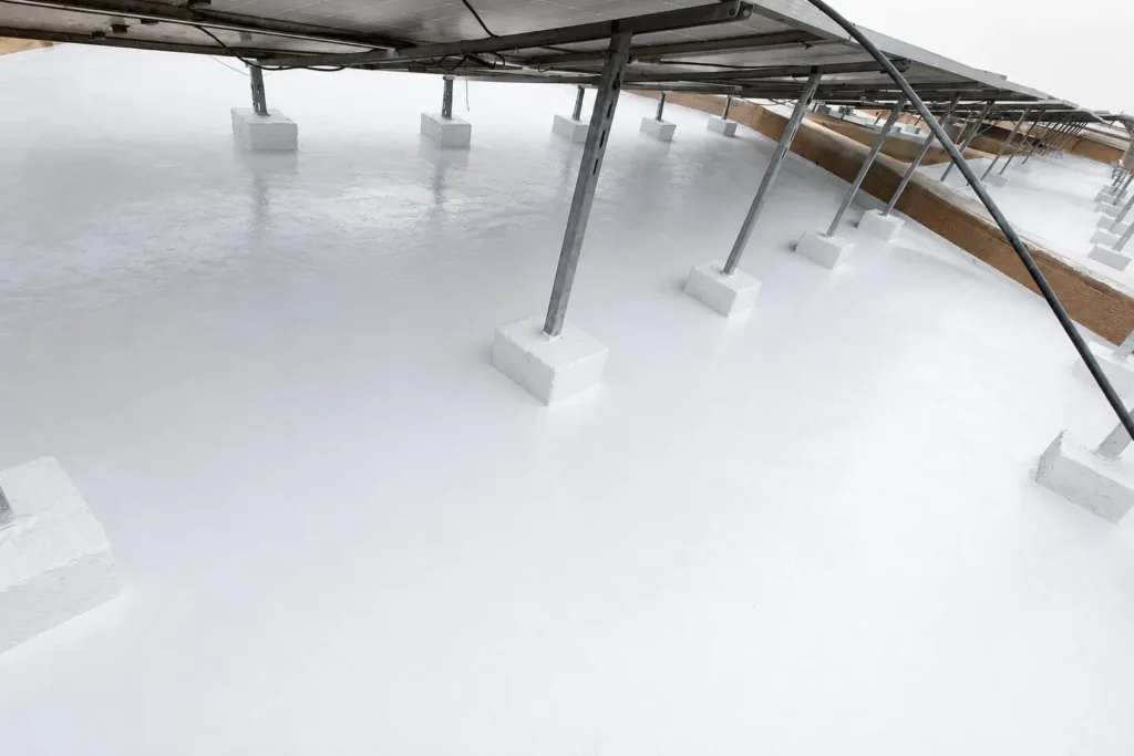 White polyurethane waterproof coating applied under solar panels